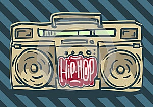 Hip Hop Design With A Hand Drawn Boombox Ghetto Blaster . Vector Image.