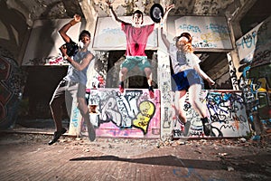 Hip hop guys making a performance in a urban place photo