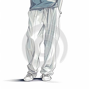 Hip-hop Inspired Anime Man In White Pants - Realistic Detail And Minimalist Style