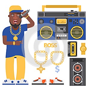 Hip hop man accessory musician vector accessories microphone breakdance expressive rap modern young fashion person adult