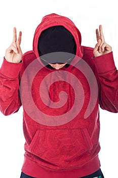 Hip Hop man in red hoody posing photo