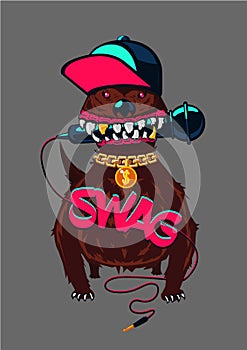 Hip-hop poster with dog. Rap music, swag culture. Urban street style.