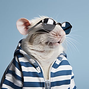 Hip Hop Rat: A Groovy And Sensationalist Character In Striped Shirt And Sunglasses