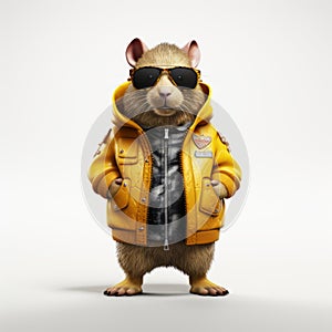 Hip-hop Styled 3d Image Of A Cute Rat In Yellow Jacket And Sunglasses
