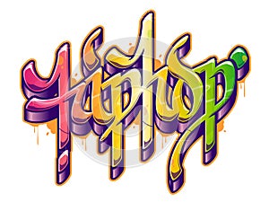 Hip-Hop word in graffiti style. Color text vector isolated on white