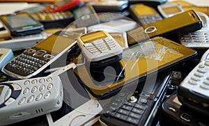 A hip of old mobile phones photo