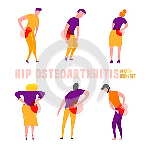 Hip osteoarthritis icons set