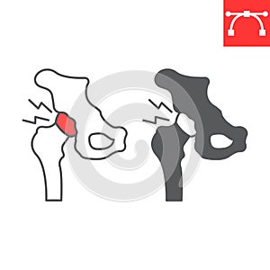 Hip pain line and glyph icon