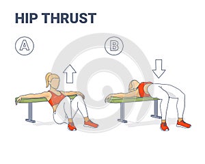 Hip Thrust Female Exercise Guide Colorful Illustration Concept.