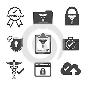 HIPAA Compliance icon set with hippa image involving medical privacy