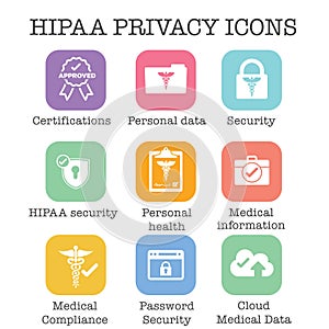 HIPAA Compliance icon set with hippa image involving medical privacy