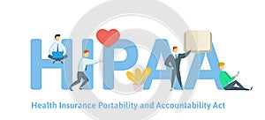 HIPAA, Health Insurance Portability and Accountability Act. Concept with keywords, letters and icons. Flat vector