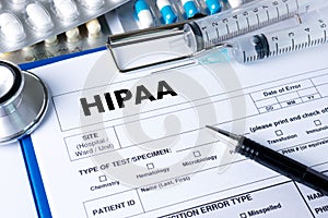 HIPAA Professional doctor use computer and medical equipment all