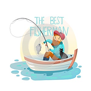 Hipater fisherman on the boat, vector illustration EPS 10