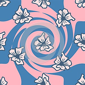 Hippie aesthetic floral swirl dizzy pattern with flowers. Giddy print in 1970s style for T-shirt, textile and fabric. photo