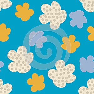 Hippie aesthetic summer seamless pattern with spotted flowers. Retro groovy print for fabric, paper, T-shirt in 1970s style.