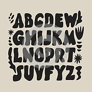 Hippie bohemian groovy postmodern funky font alphabet 1960s boho psychedelic. Perfect for posters, collages, clothing