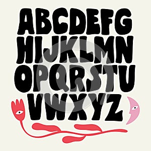 Hippie bohemian groovy postmodern funky font alphabet 1960s boho psychedelic. Perfect for posters, collages, clothing