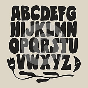 Hippie bohemian groovy postmodern funky font alphabet 1960s boho psychedelic. Perfect for posters, collages, clothing