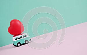 Hippie Bus with Red Heart on the Roof Valentines Day