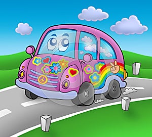 Hippie car on road