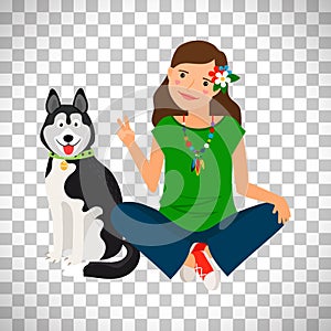 Hippie girl with dog icon