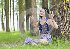Hippie Girl Dreaming about Peace