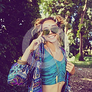Hippie girl in the forest