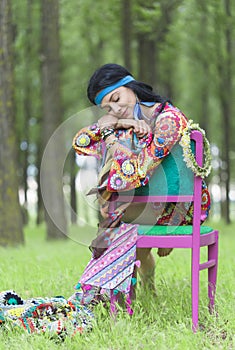 Hippie Girl Sleeping in a Forest