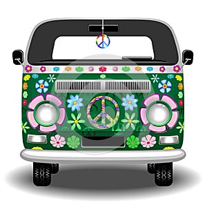 Hippie Groovy Van Bus Peace and Love Retro Vehicle Vector Illustration