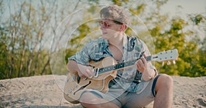 Hippie Inspirational Modern Musician Guitarist On A Sunny Day