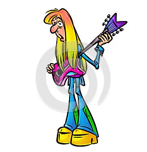 Hippie musician guitarist parody cartoon illustration