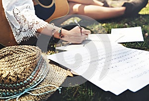 Hippie Musician Songwriter Writing Concept