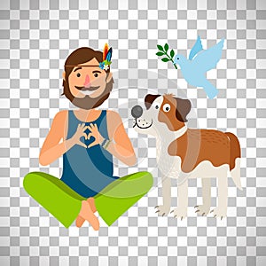 Hippie peace man with dog photo