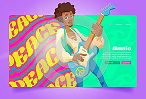 Hippie peace music cartoon landing page, musician