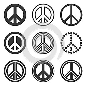 Hippie Peace Signs Set on White Background. Vector