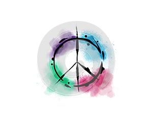 Hippie peace symbol. Peace and love. Colorful hand drawn.