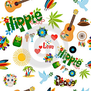 Hippie sign seamless pattern