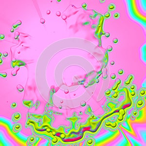 Hippie tie dye effect rainbow effect on bright pink background, liquid wave in party birthday paper, party chaotic