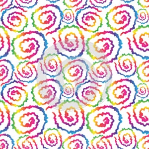 Hippie Tie Dye Rainbow LGBT Swirl Seamless Pattern in Abstract Background Style. Colorful Shibori Psychedelic Texture