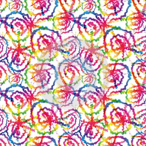 Hippie Tie Dye Rainbow LGBT Swirl Seamless Pattern in Abstract Background Style. Colorful Shibori Psychedelic Texture