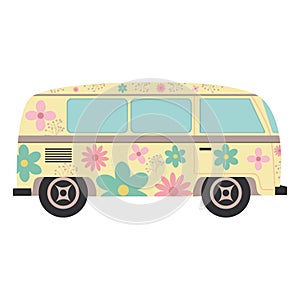 Hippie van with floral print icon