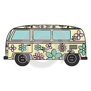 Hippie van with floral print icon