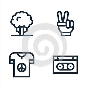 Hippies line icons. linear set. quality vector line set such as cassette, t shirt, peace