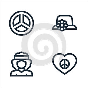 hippies line icons. linear set. quality vector line set such as heart, hippy, pamela hat