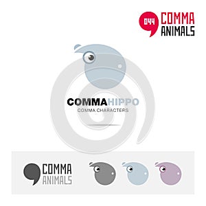 Hippo animal concept icon set and modern brand identity logo template and app symbol based on comma sign