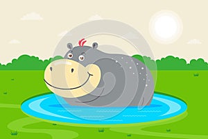 hippo bathes in water.