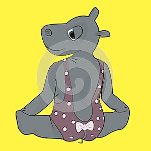 Hippo in bodysuit making gymnastics