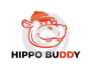 Hippo Buddy Animal Cartoon Head Mascot Logo Template