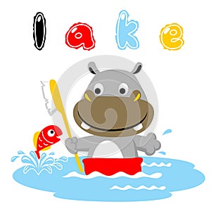 Hippo cartoon bath time with a little fish